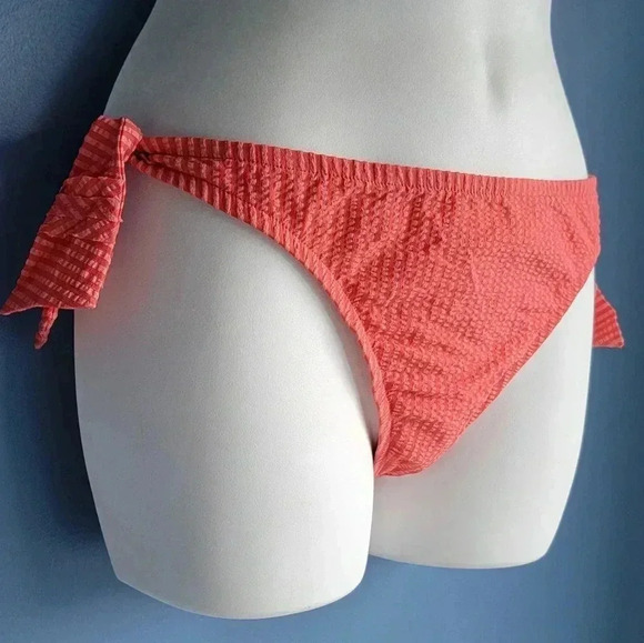 NWT Lucky Brand Vintage Orange Seer Sucker "Brazilizn Fit" Bikini Bottom Size L - Picture 3 of 5